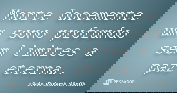 Morte docemente um sono profundo sem limites a paz eterna.... Frase de celso roberto nadilo.