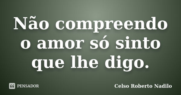 Não compreendo o amor só sinto que lhe digo.... Frase de celso roberto nadilo.