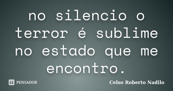 no silencio o terror é sublime no estado que me encontro.... Frase de celso roberto nadilo.