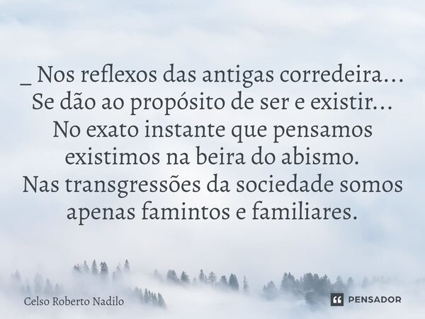 _ Nos ⁠reflexos das antigas corredeira... Se dão ao propósito de ser e existir... No exato instante que pensamos existimos na beira do abismo. Nas transgressões... Frase de Celso Roberto Nadilo.