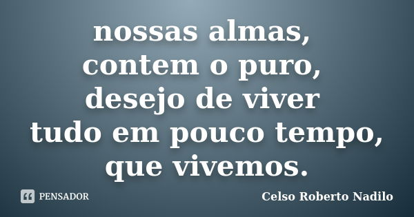 nossas almas, contem o puro, desejo de viver tudo em pouco tempo, que vivemos.... Frase de celso roberto nadilo.