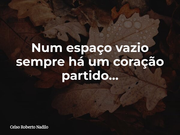 Num espaço vazio sempre há um coração partido...... Frase de Celso Roberto Nadilo.