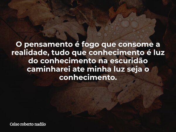 O pensamento é fogo que consome a realidade, tudo que conhecimento é luz do conhecimento na escuridão caminharei ate minha luz seja o conhecimento.... Frase de Celso roberto nadilo.