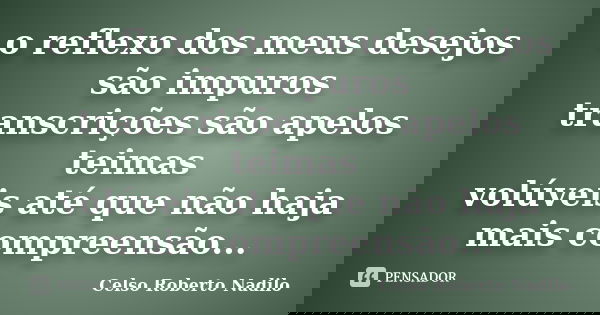 o reflexo dos meus desejos são impuros transcrições são apelos teimas volúveis até que não haja mais compreensão...... Frase de celso roberto nadilo.