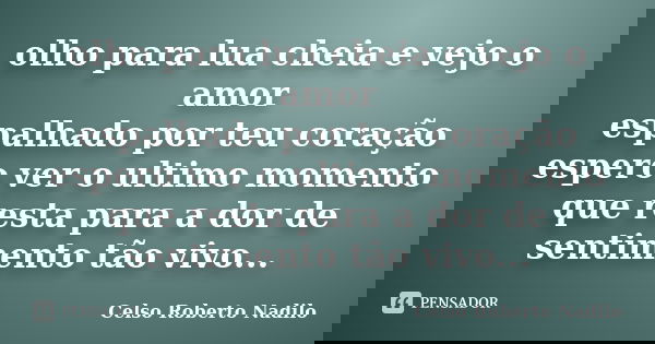 olho para lua cheia e vejo o amor espalhado por teu coração espero ver o ultimo momento que resta para a dor de sentimento tão vivo...... Frase de celso roberto nadilo.