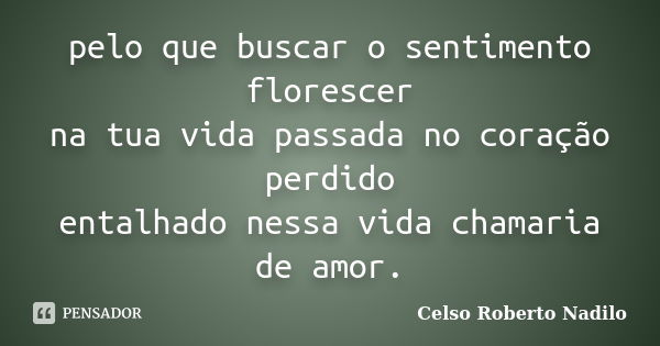 pelo que buscar o sentimento florescer na tua vida passada no coração perdido entalhado nessa vida chamaria de amor.... Frase de celso roberto nadilo.