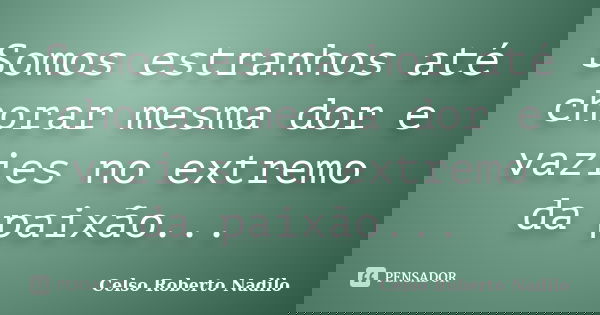 Somos estranhos até chorar mesma dor e vazies no extremo da paixão...... Frase de celso roberto nadilo.