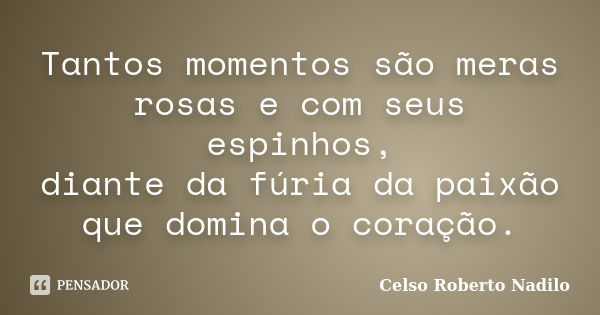 Tantos momentos são meras rosas e com seus espinhos, diante da fúria da paixão que domina o coração.... Frase de celso roberto nadilo.