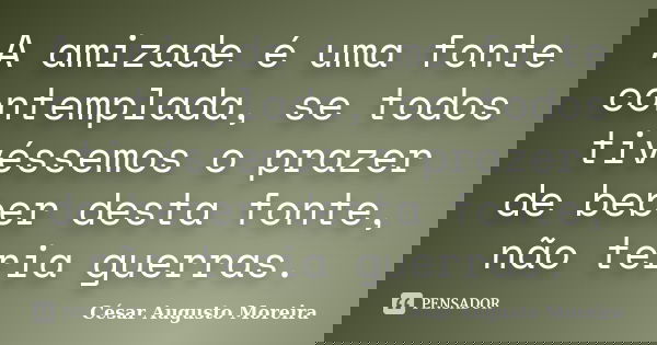 A amizade é uma fonte contemplada, se todos tivéssemos o prazer de beber desta fonte, não teria guerras.... Frase de César Augusto Moreira.