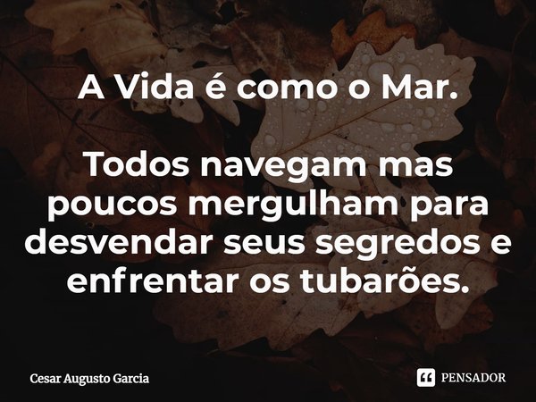 ⁠A Vida é como o Mar. Todos navegam mas poucos mergulham para desvendar seus segredos e enfrentar os tubarões.... Frase de Cesar Augusto Garcia.