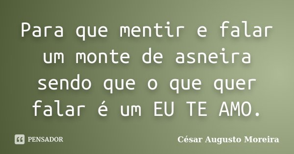 Para que mentir e falar um monte de asneira sendo que o que quer falar é um EU TE AMO.... Frase de César Augusto Moreira.