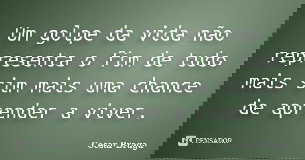 Um golpe da vida não representa o fim de tudo mais sim mais uma chance de aprender a viver.... Frase de Cesar Braga.