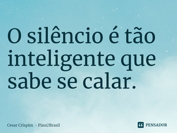 ⁠O silêncio é tão inteligente que sabe se calar.... Frase de Cesar Crispim - PiauíBrasil.