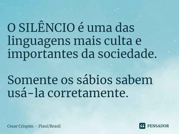 ⁠O SILÊNCIO é uma das linguagens mais culta e importantes da sociedade. Somente os sábios sabem usá-la corretamente.... Frase de Cesar Crispim - PiauíBrasil.