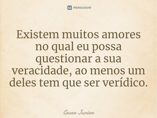 Existem muitos amores no qual eu possa questionar a sua veracidade, ao menos um deles tem que ser verídico.... Frase de Cesar Junior.