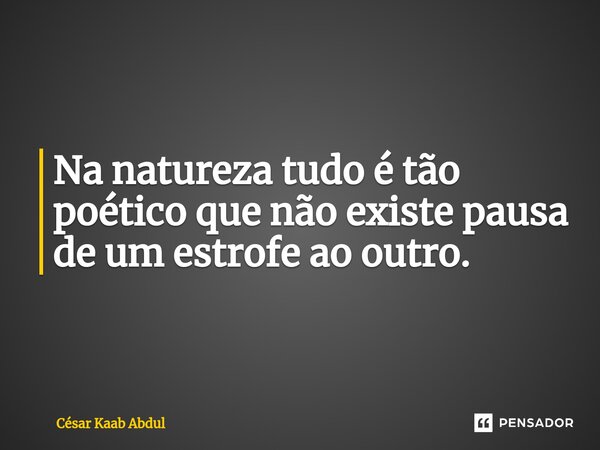 Na natureza tudo é tão poético que não existe pausa de um estrofe ao outro.... Frase de César Kaab Abdul.