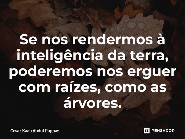 ⁠Se nos rendermos à inteligência da terra, poderemos nos erguer com raízes, como as árvores.... Frase de Cesar Kaab Abdul Pugnaz.
