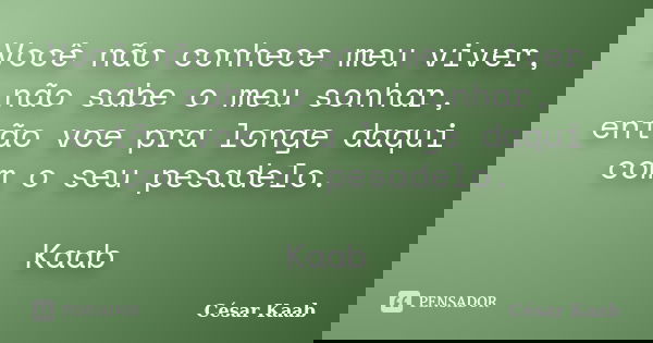 Você não conhece meu viver, não sabe o meu sonhar, então voe pra longe daqui com o seu pesadelo. Kaab... Frase de César Kaab.