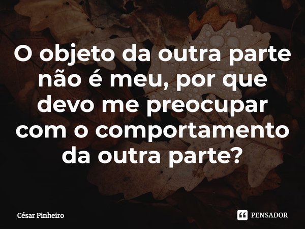 ⁠O objeto da outra parte não é meu, por que devo me preocupar com o comportamento da outra parte?... Frase de Cesar Pinheiro.