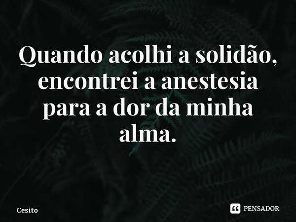 Quando acolhi a solidão, encontrei a anestesia para a dor da minha alma. ⁠... Frase de Cesito.