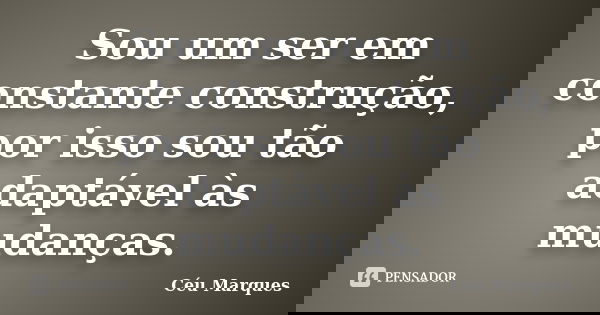 Sou um ser em constante construção, por isso sou tão adaptável às mudanças.... Frase de Céu Marques.