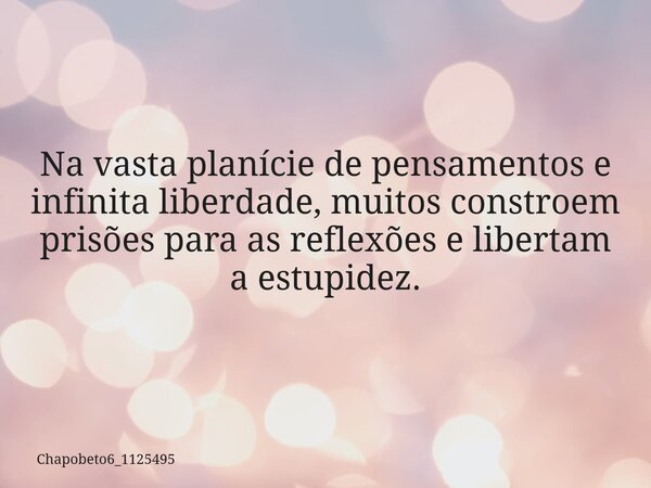 Na vasta planície de pensamentos e infinita liberdade, muitos constroem prisões para as reflexões e libertam a estupidez.... Frase de chapobeto6_1125495.