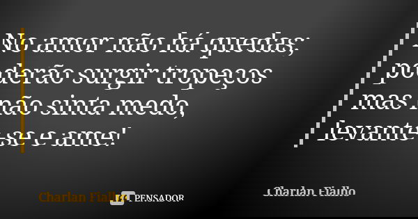 No amor não há quedas; poderão surgir tropeços mas não sinta medo, levante-se e ame!... Frase de Charlan Fialho.