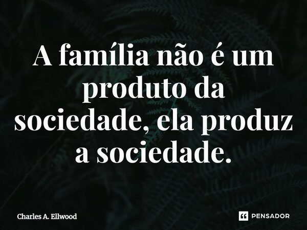 ⁠A família não é um produto da sociedade, ela produz a sociedade.... Frase de Charles A. Ellwood.