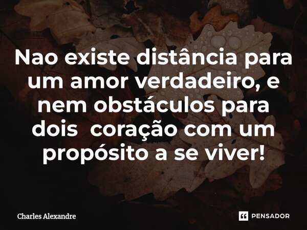 ⁠Nao existe distância para um amor verdadeiro, e nem obstáculos para dois coração com um propósito a se viver!... Frase de Charles Alexandre.