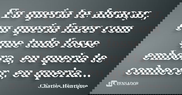 Eu queria te abraçar, eu queria fazer com que tudo fosse embora, eu queria te conhecer, eu queria...... Frase de Charles Henrique.