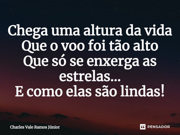 ⁠Chega uma altura da vida Que o voo foi tão alto Que só se enxerga as estrelas... E como elas são lindas!... Frase de Charles Vale Ramos Júnior.