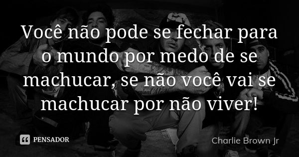 Você não pode se fechar para o mundo por medo de se machucar, se não você vai se machucar por não viver!... Frase de Charlie Brown Jr..