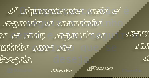 O importante não é seguir o caminho certo e sim, seguir o caminho que se deseja.... Frase de CheerNo.