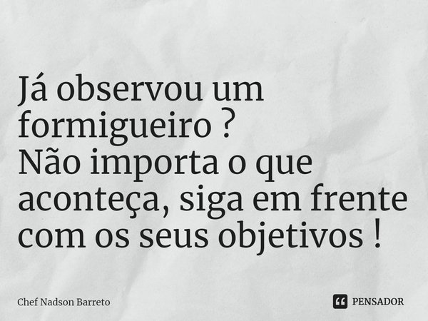 Já observou um formigueiro ?
Não importa o que aconteça, siga em frente com os seus objetivos ! ⁠... Frase de Chef Nadson Barreto.