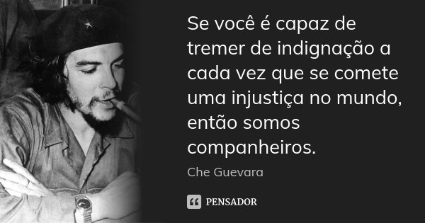 Se você é capaz de tremer de indignação a cada vez que se comete uma injustiça no mundo, então somos companheiros.... Frase de Che Guevara.