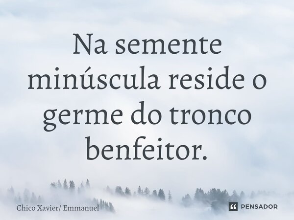 ⁠Na semente minúscula reside o germe do tronco benfeitor.... Frase de Chico Xavier Emmanuel.