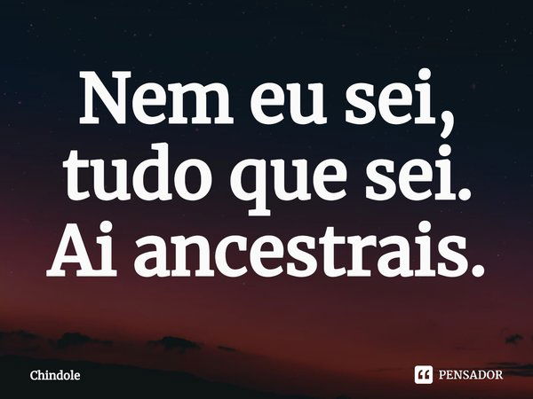 ⁠Nem eu sei, tudo que sei. Ai ancestrais.... Frase de chindole.