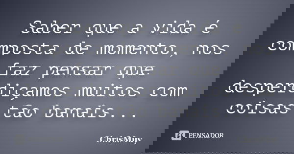 Saber que a vida é composta de momento, nos faz pensar que desperdiçamos muitos com coisas tão banais...... Frase de ChrisMuy.