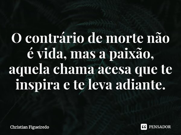 ⁠O contrário de morte não é vida, mas a paixão, aquela chama acesa que te inspira e te leva adiante.... Frase de Christian Figueiredo.