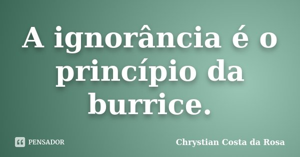 A ignorância é o princípio da burrice.... Frase de Chrystian Costa da Rosa.