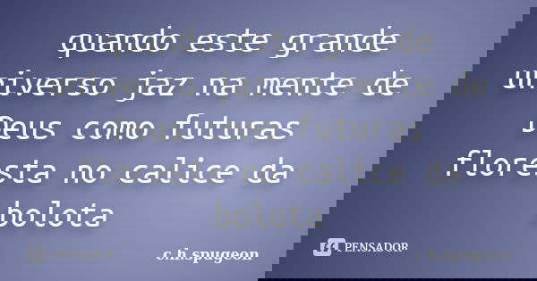 quando este grande universo jaz na mente de Deus como futuras floresta no calice da bolota... Frase de c.h.spugeon.