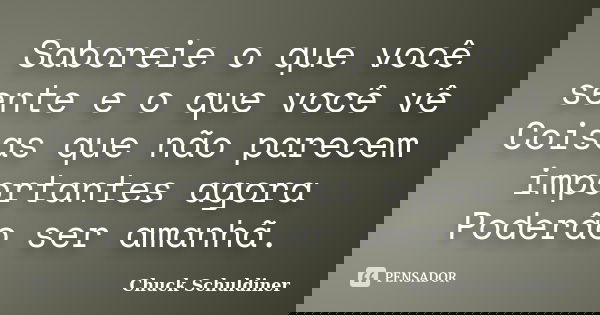 Saboreie o que você sente e o que você vê Coisas que não parecem importantes agora Poderão ser amanhã.... Frase de Chuck Schuldiner.
