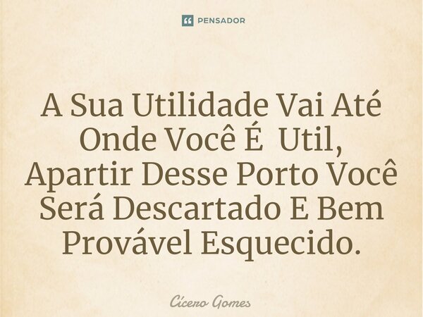 ⁠A Sua Utilidade Vai Até Onde Você É Util, Apartir Desse Porto Você Será Descartado E Bem Provável Esquecido.... Frase de Cicero Gomes.