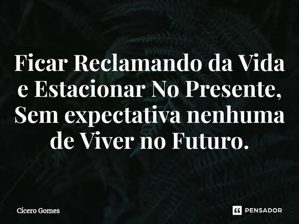 ⁠Ficar Reclamando da Vida e Estacionar No Presente, Sem expectativa nenhuma de Viver no Futuro.... Frase de Cicero Gomes.