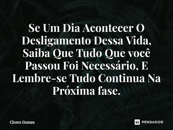 ⁠Se Um Dia Acontecer O Desligamento Dessa Vida, Saiba Que Tudo Que você Passou Foi Necessário, E Lembre-se Tudo Continua Na Próxima fase.... Frase de Cicero Gomes.