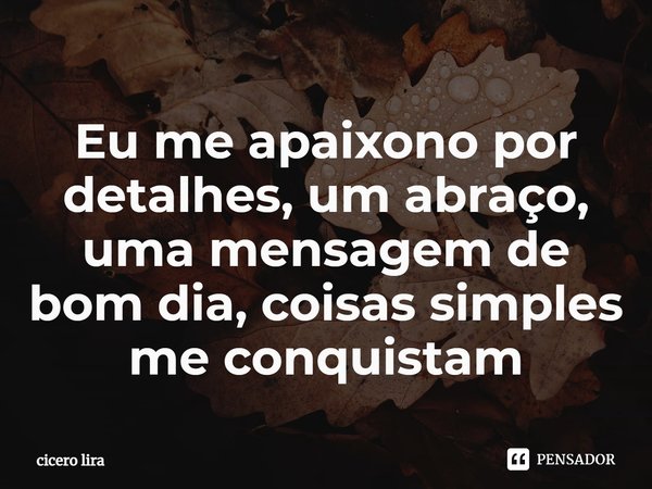 ⁠Eu me apaixono por detalhes, um abraço, uma mensagem de bom dia, coisas simples me conquistam... Frase de cicero lira.