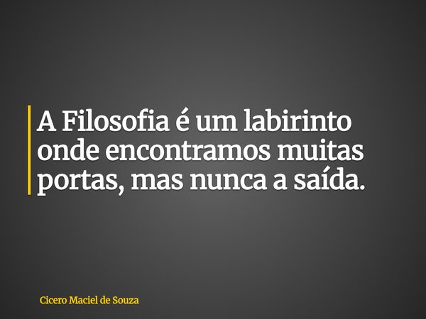 A Filosofia é um labirinto onde encontramos muitas portas, mas nunca a saída.... Frase de Cicero Maciel de Souza.