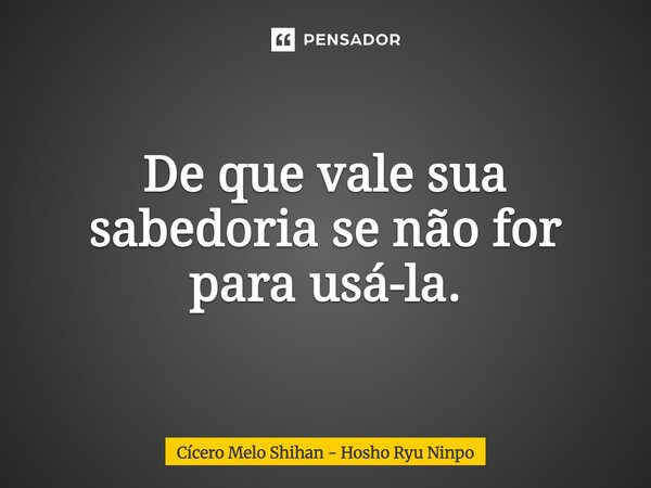 De que vale sua sabedoria se não for para usá-la.... Frase de Cícero Melo Shihan - Hosho Ryu Ninpo.