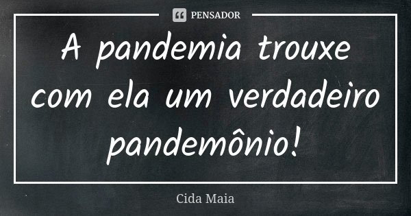 A pandemia trouxe com ela um verdadeiro pandemônio!... Frase de Cida Maia.
