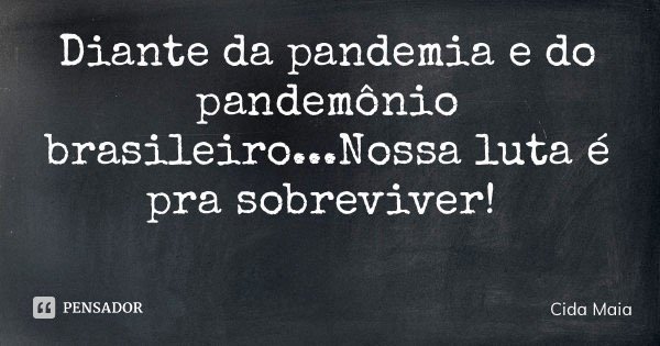 Diante da pandemia e do pandemônio brasileiro...Nossa luta é pra sobreviver!... Frase de Cida Maia.